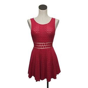 Free People Red Daisy Crochet Lace Fit & Flare Sleeveless Dress Women's Size 4‎